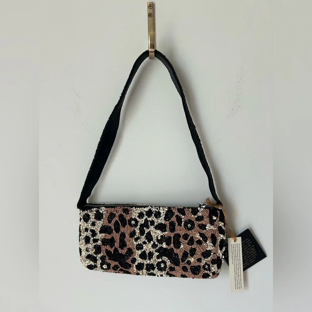 Beaded Cheetah Print Sequin Shoulder Bag